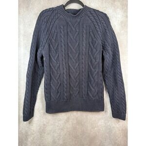 Express‎ Cable Knit Sweater Women Medium Navy Blue Pullover Crew Neck Heavy